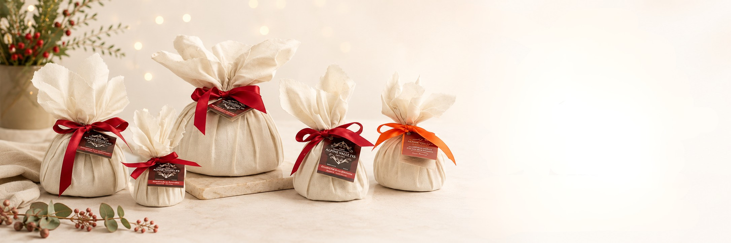 Five wrapped Christmas puddings from Alpine Valleys Fine Foods