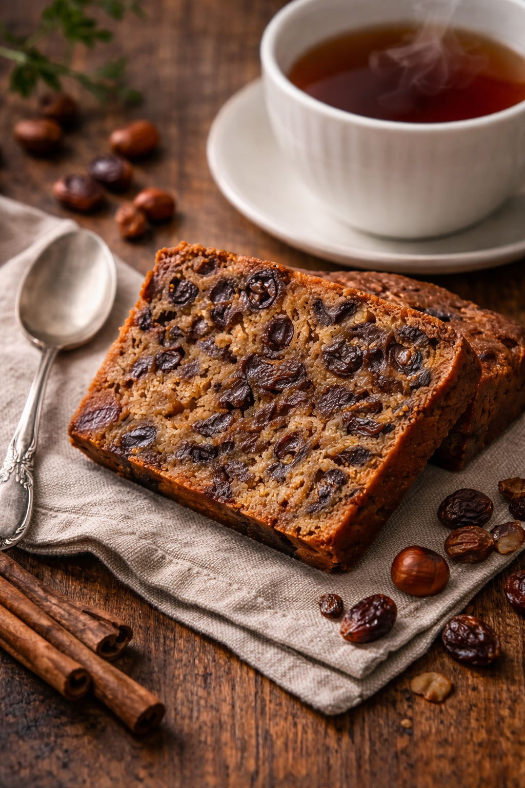 Rich fruit cake slice served with tea, perfect for afternoon tea in Australia