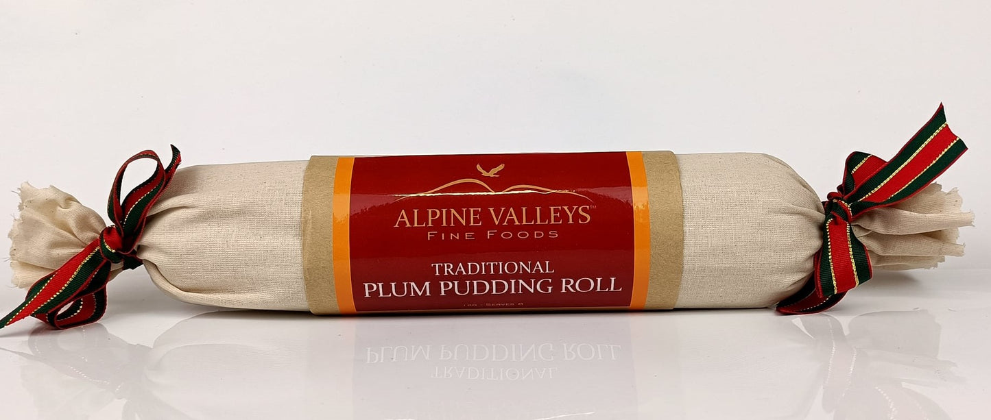 Traditional Christmas Plum Pudding Roll 1 kg – handmade Australian log-shaped pudding with fruits, brandy and spices, easy to portion for catering