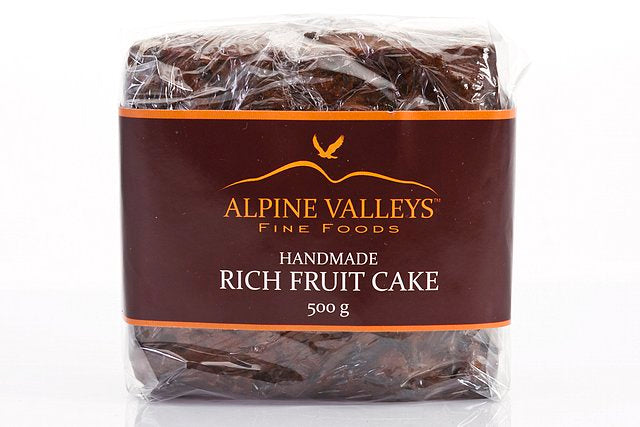 Packaged rich fruit cake 500g by Alpine Valleys Fine Foods